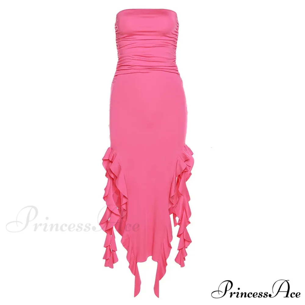 Off Shoulder Ruffles Women's Elegant Strapless Sleeveless Slim Midi Dress 2024 Summer Fashion Evening Party - Image 13
