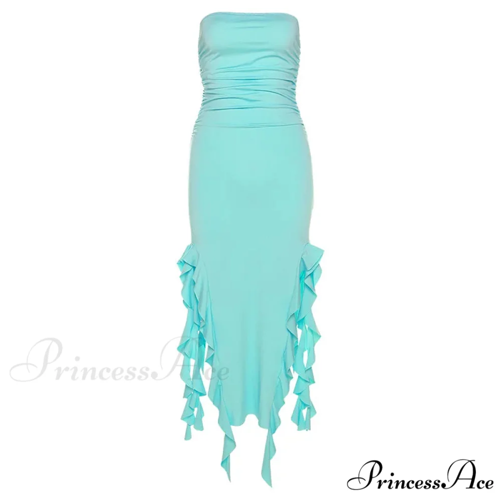 Off Shoulder Ruffles Women's Elegant Strapless Sleeveless Slim Midi Dress 2024 Summer Fashion Evening Party - Image 8