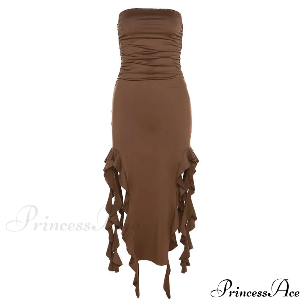 Off Shoulder Ruffles Women's Elegant Strapless Sleeveless Slim Midi Dress 2024 Summer Fashion Evening Party - Image 9
