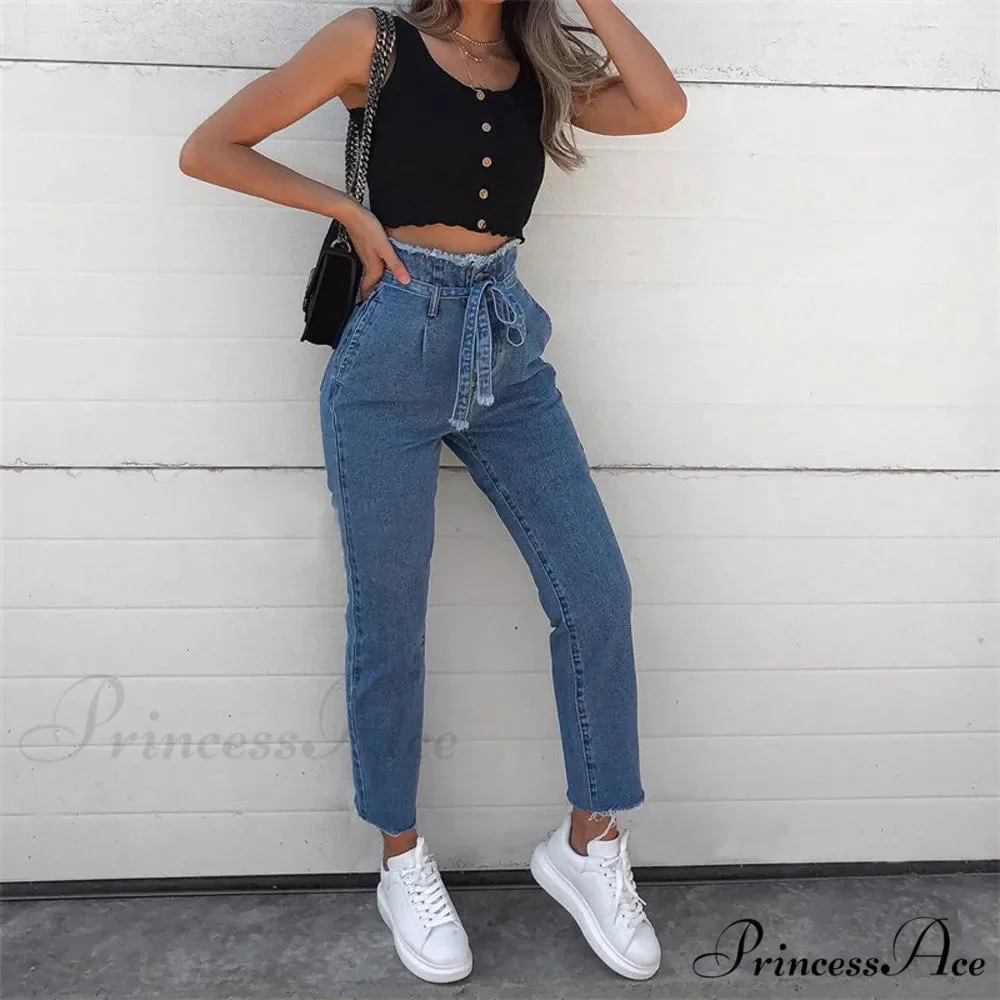 Vintage Bow Bandage Hole Denim Jeans - Image 2