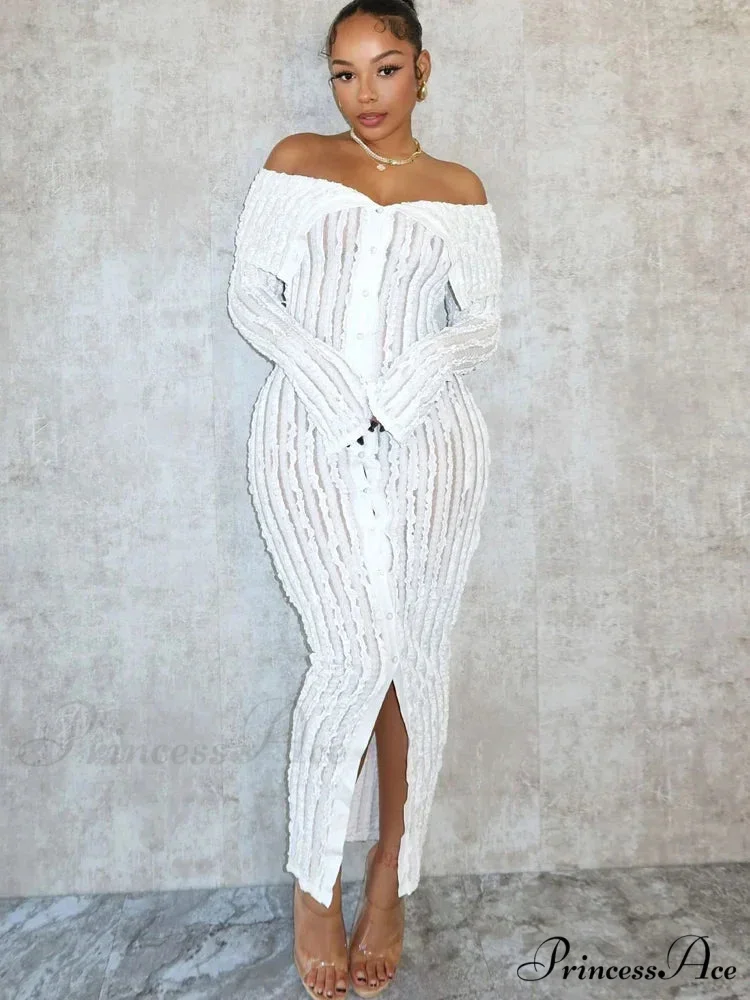 Women's Pleated Off Shoulder See-Through Fitted Ruched Party Night Sexy Midi Dress - Image 10