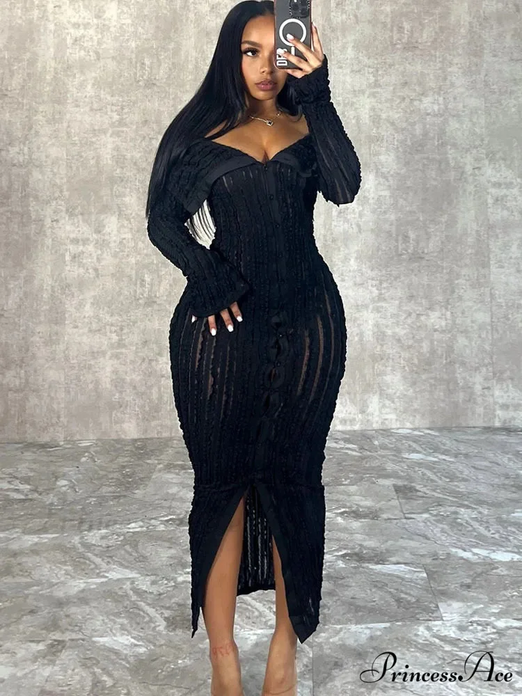 Women's Pleated Off Shoulder See-Through Fitted Ruched Party Night Sexy Midi Dress - Image 2