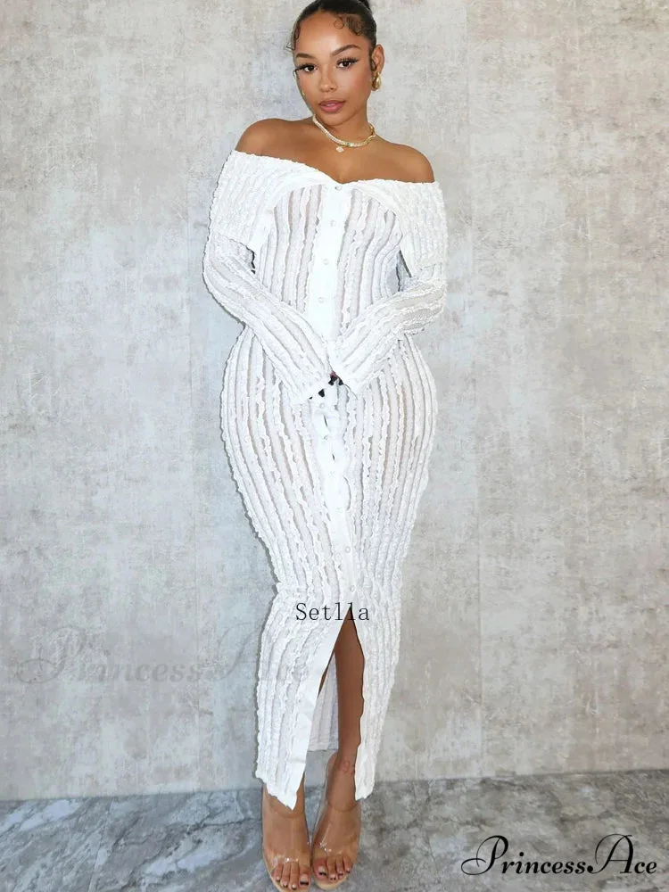 Women's Pleated Off Shoulder See-Through Fitted Ruched Party Night Sexy Midi Dress - Image 3