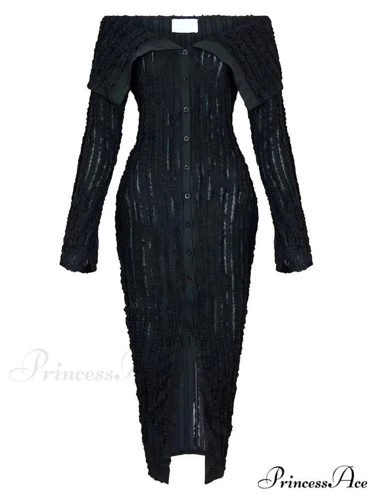 Women's Pleated Off Shoulder See-Through Fitted Ruched Party Night Sexy Midi Dress - Image 4