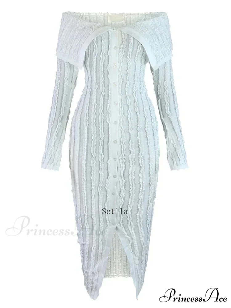 Women's Pleated Off Shoulder See-Through Fitted Ruched Party Night Sexy Midi Dress - Image 6
