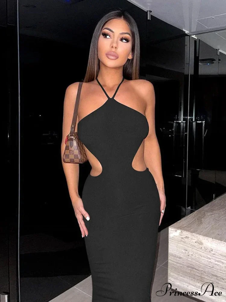 2024 Summer Halter for Women's Sleeveless Backless Club Party Cutout Bandage Midi Dress Clothes Sexy - Image 6