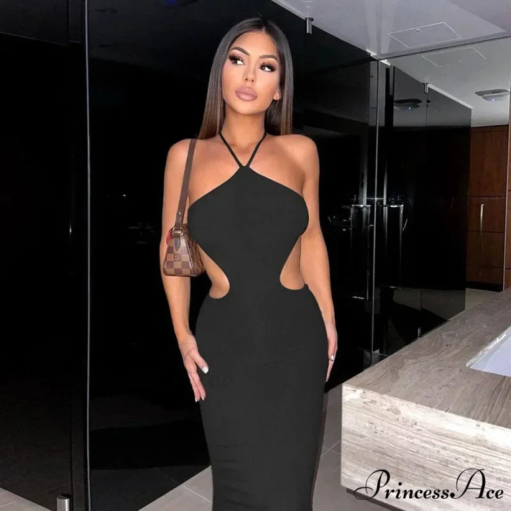 2024 Summer Halter for Women's Sleeveless Backless Club Party Cutout Bandage Midi Dress Clothes Sexy - Image 8