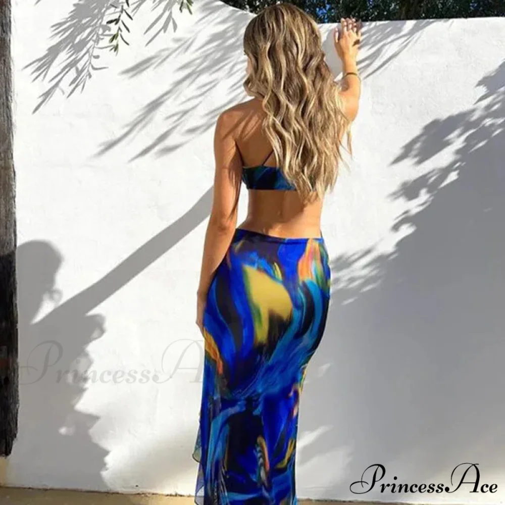 Bandage Slit Ruffle Plunge V-Neck Elegant for Women's Club Party Print SunSummer Midi Dress - Image 5