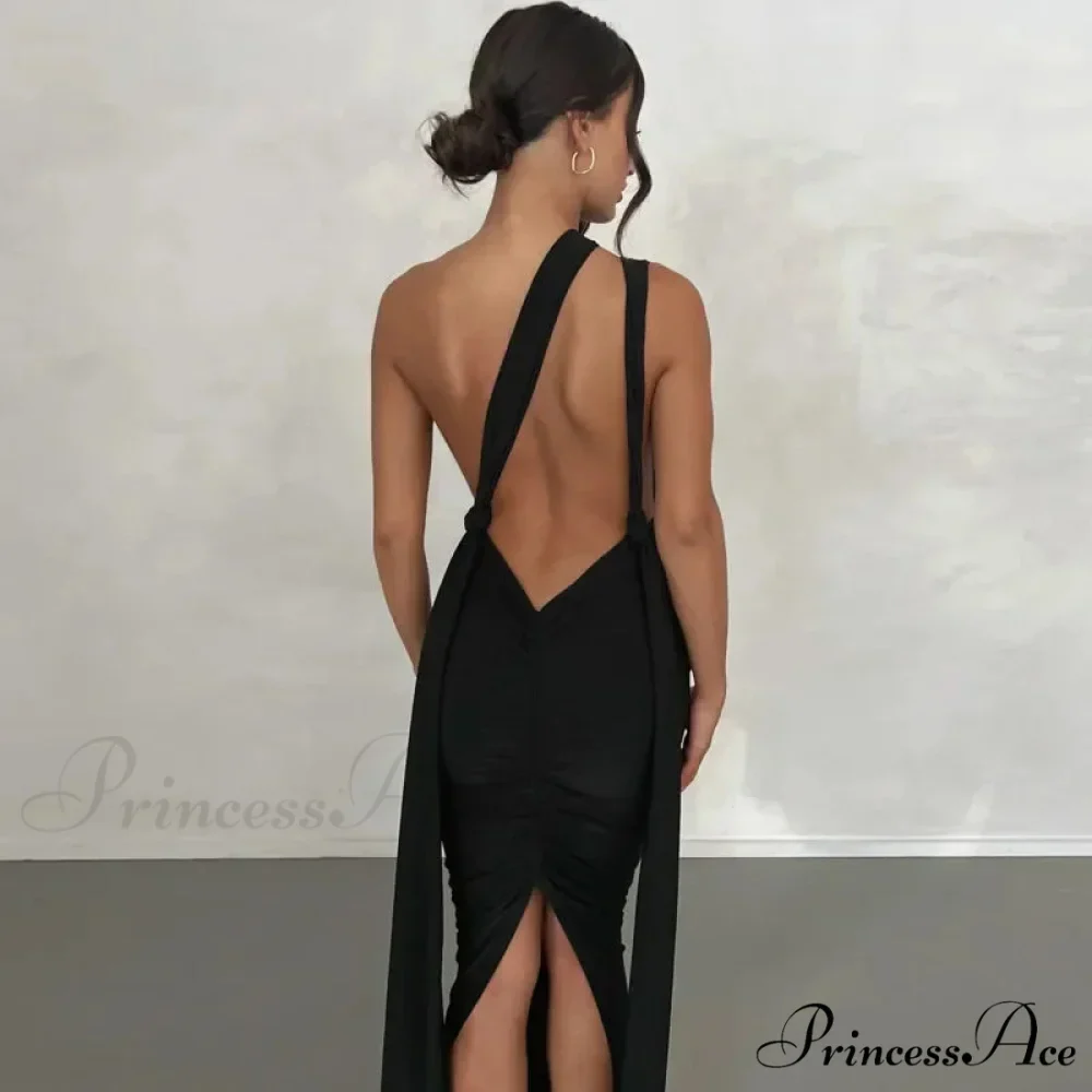 Sexy Plunge Deep V Neck Summer Club Party Sleeveless Ruched Slit Midi Dress - Image 2