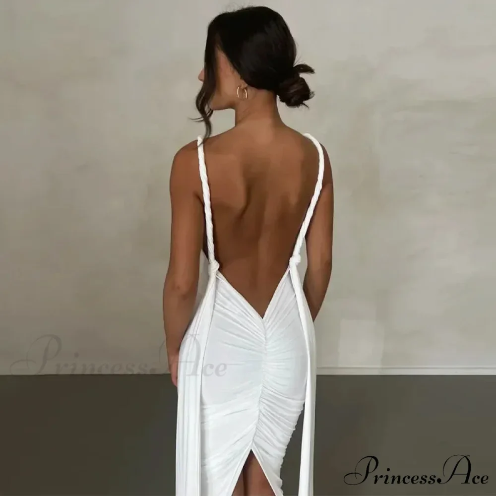 Sexy Plunge Deep V Neck Summer Club Party Sleeveless Ruched Slit Midi Dress - Image 4