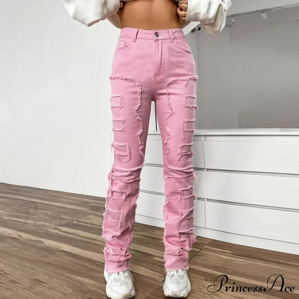 Vintage Denim Embroidered Stacked Jeans - Image 3