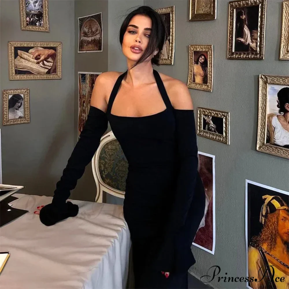 Flare Sleeve Halter Split Fashion Sexy Backless New Midi Dress - Image 3