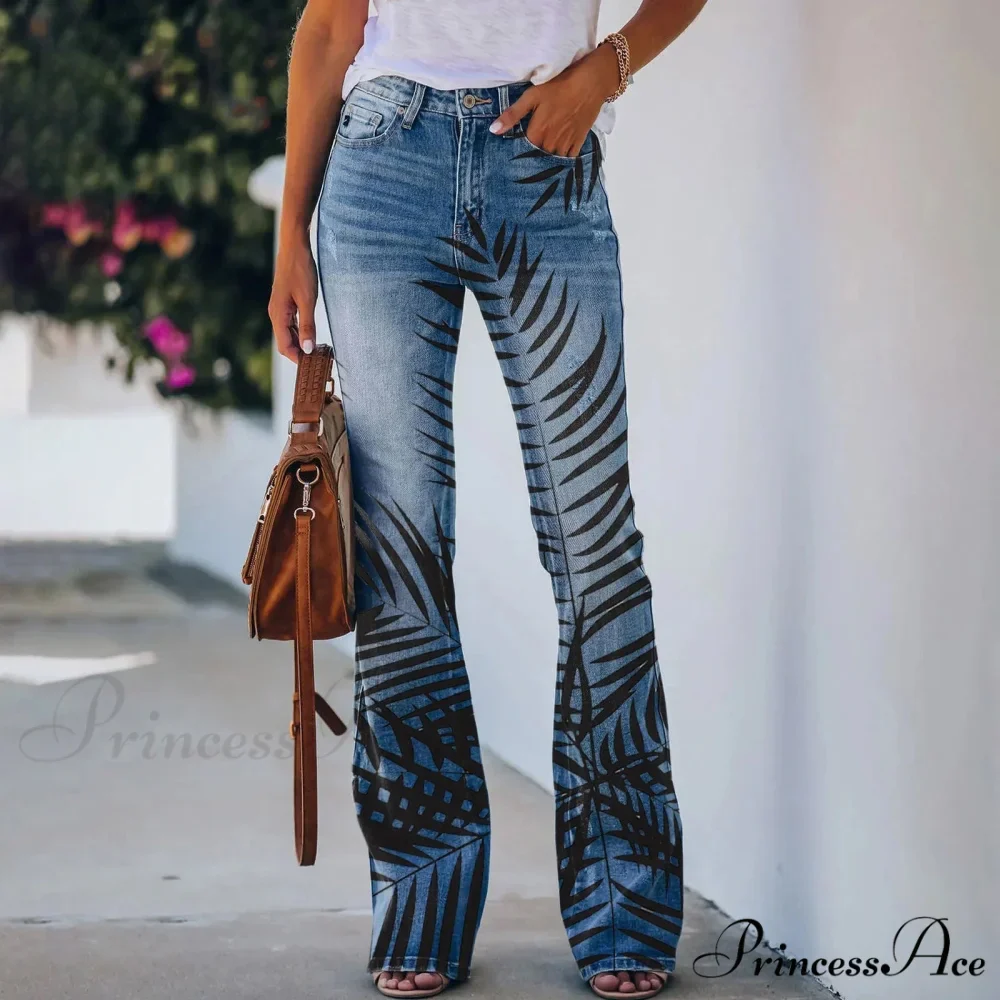 Size Printed Flared Bell Bottom Jeans - Image 2