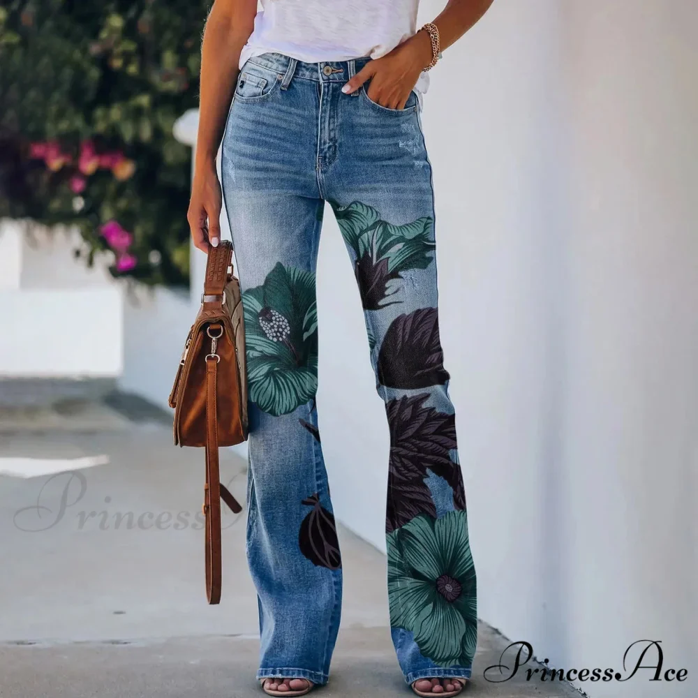 Size Printed Flared Bell Bottom Jeans - Image 3