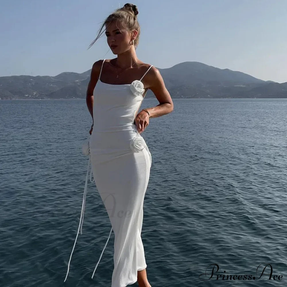 Floral Applique Bandage Sleeveless Summer Vestido Midi Dress - Image 3