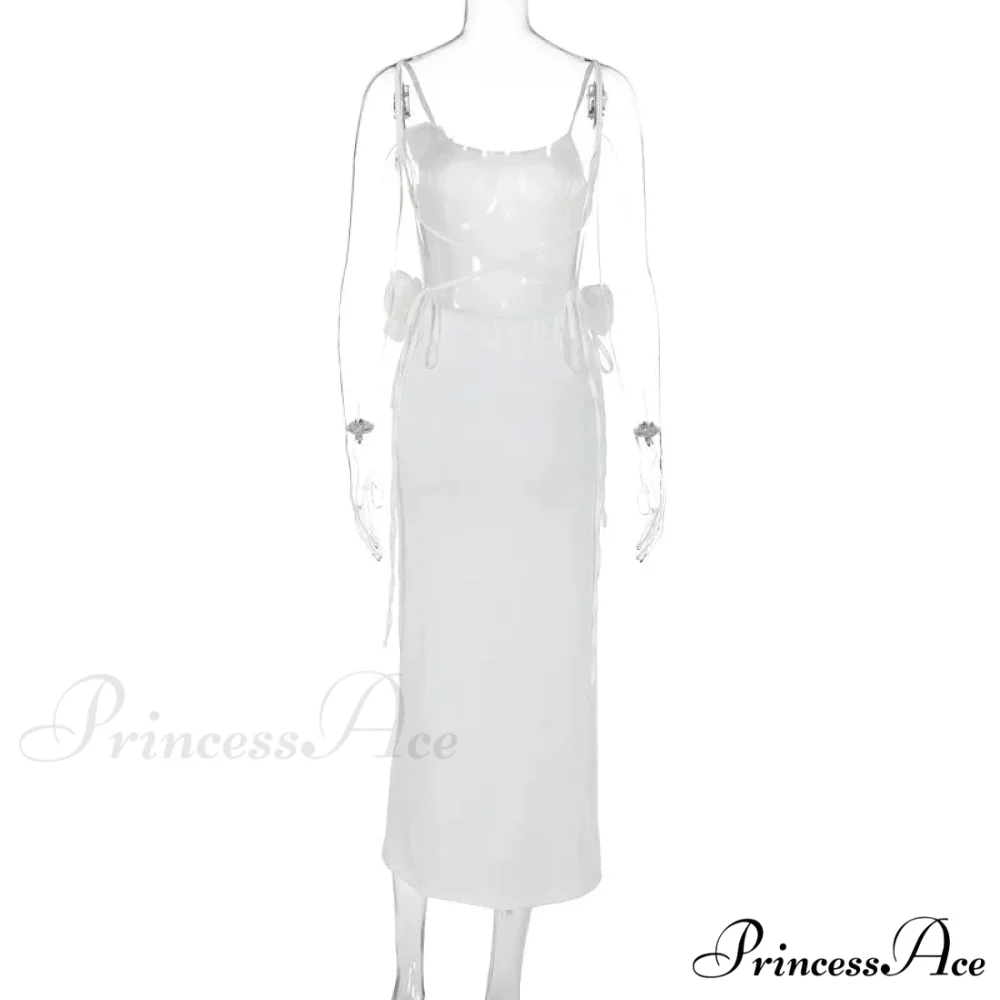 Floral Applique Bandage Sleeveless Summer Vestido Midi Dress - Image 6