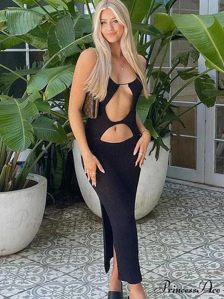 Knitted Halter Backless Cut Out Sleeveless Summer Clothes Midi Dress - Image 5