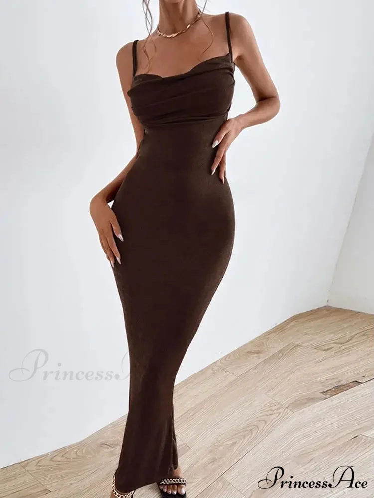 Draped Sleeveless Spaghetti Strap Summer Midi Dress - Image 3