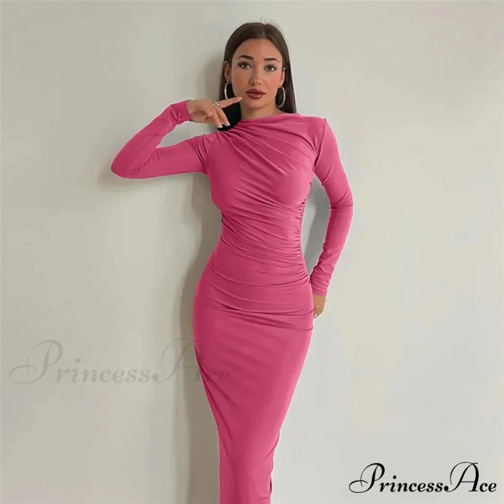 Autumn Ruched Long Slinky Sexy Birthday Robes Midi Dress - Image 10