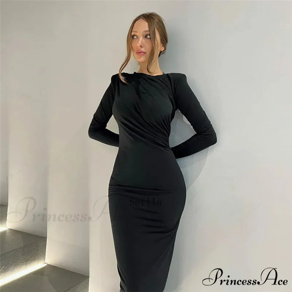 Autumn Ruched Long Slinky Sexy Birthday Robes Midi Dress - Image 2