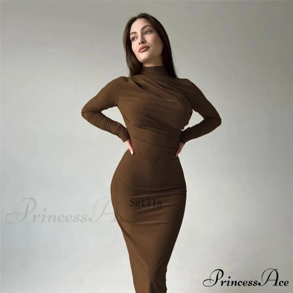 Autumn Ruched Long Slinky Sexy Birthday Robes Midi Dress - Image 3