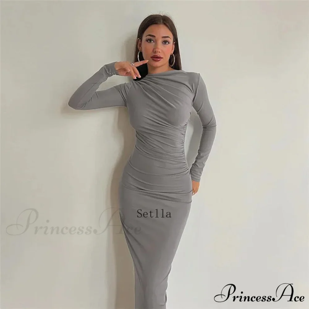 Autumn Ruched Long Slinky Sexy Birthday Robes Midi Dress - Image 6