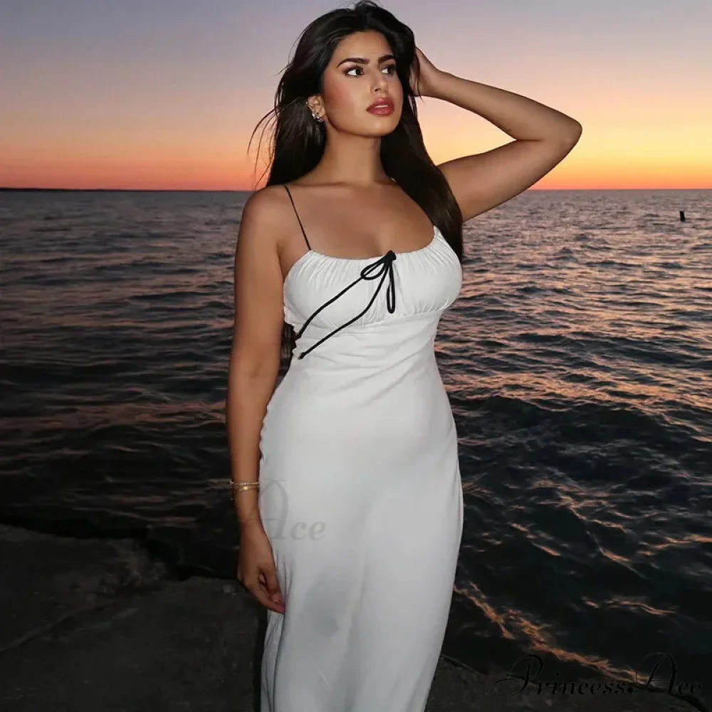 Spaghetti Strap Detail Long Sleeveless Club Party Midi Dress - Image 3