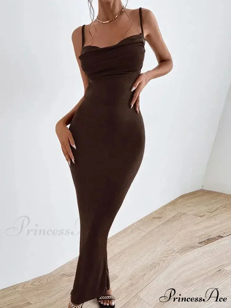 Sexy Draped Sleeveless Spaghetti Strap Midi Dress - Image 3