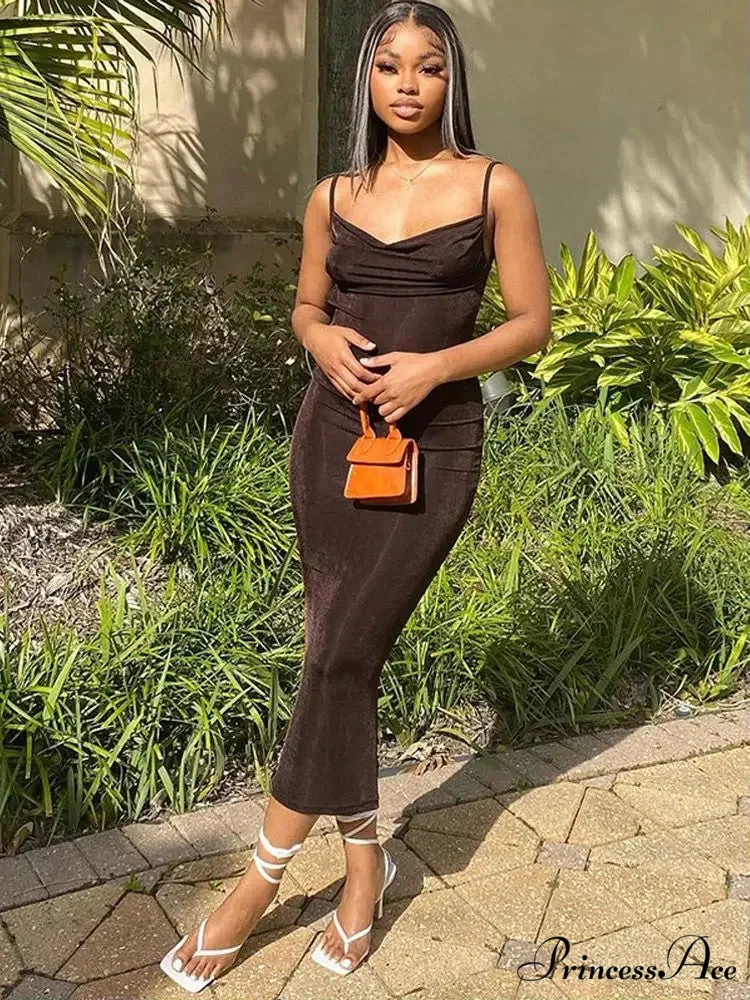 Sexy Draped Sleeveless Spaghetti Strap Midi Dress - Image 4