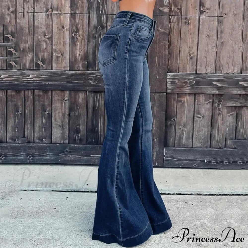 Breasted Flared Bell Bottom Denim Jeans - Image 2