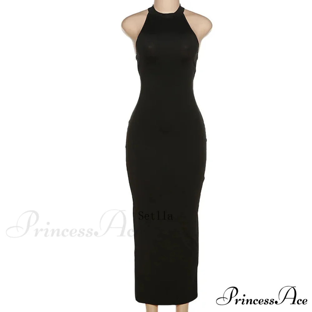 Black Backless Halter Elegant Bandage Maxi Dress - Image 6