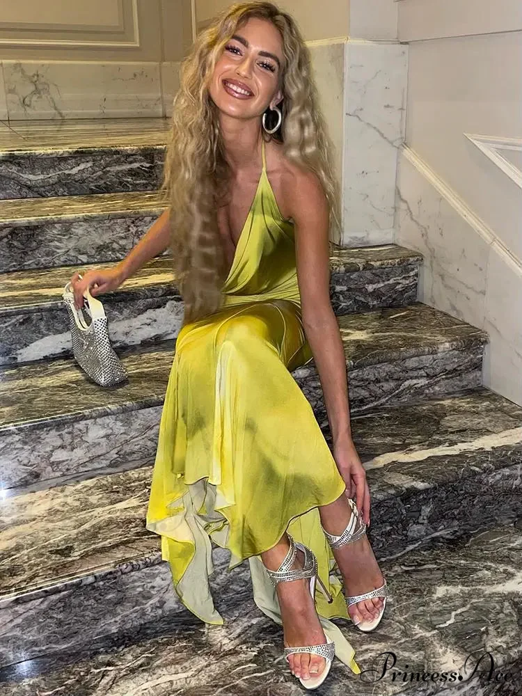 Fashion Print Backless Halter Maxi Dress - Image 3