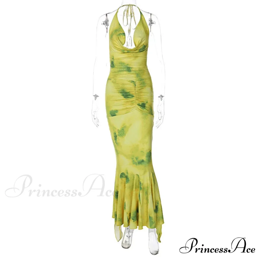 Fashion Print Backless Halter Maxi Dress - Image 5