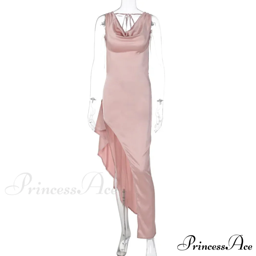 Fashion Open Back Ruffle Slit Backless Maxi Dress - Image 5