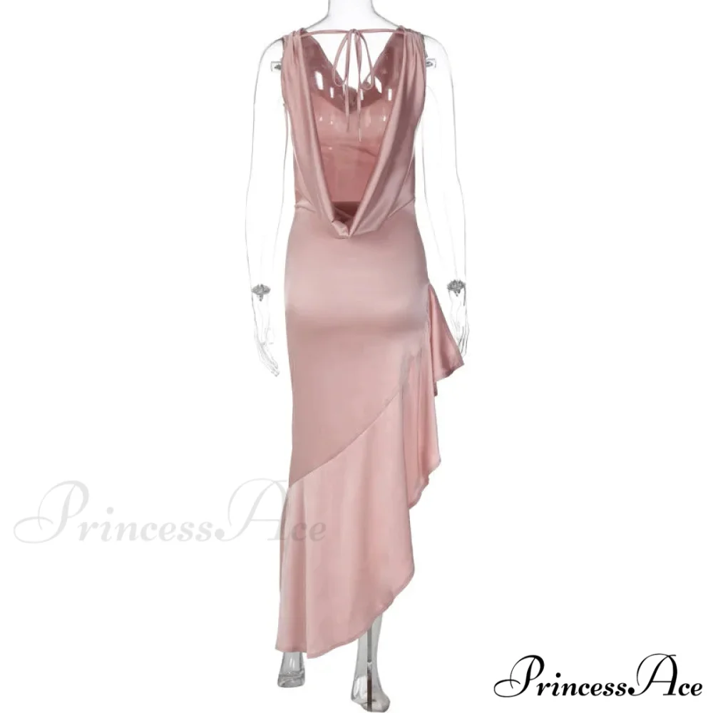 Fashion Open Back Ruffle Slit Backless Maxi Dress - Image 6