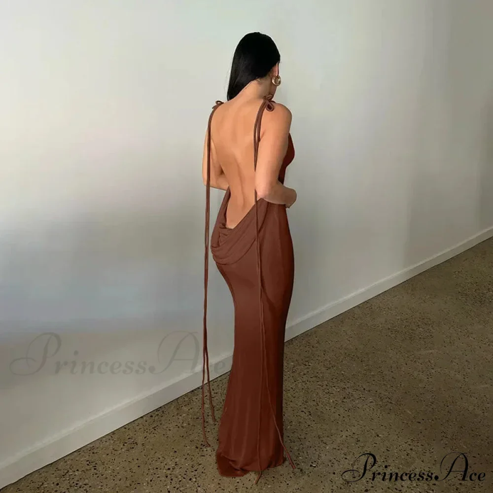 Spaghetti Strap Backless Bandage Maxi Dress - Image 10