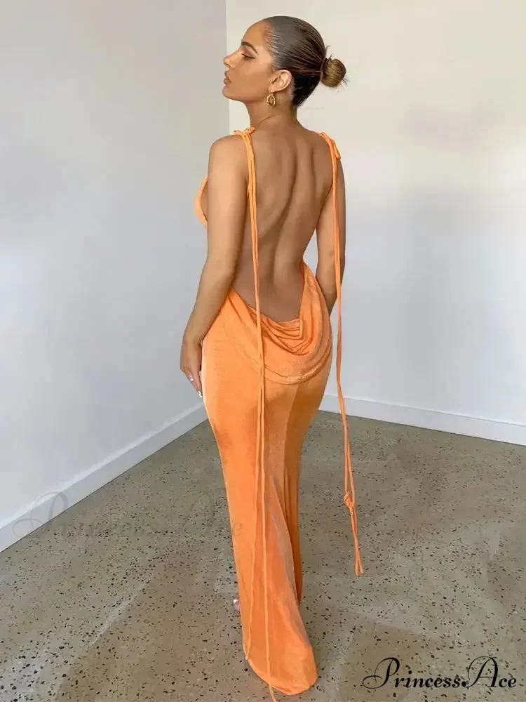 Spaghetti Strap Backless Bandage Maxi Dress - Image 12
