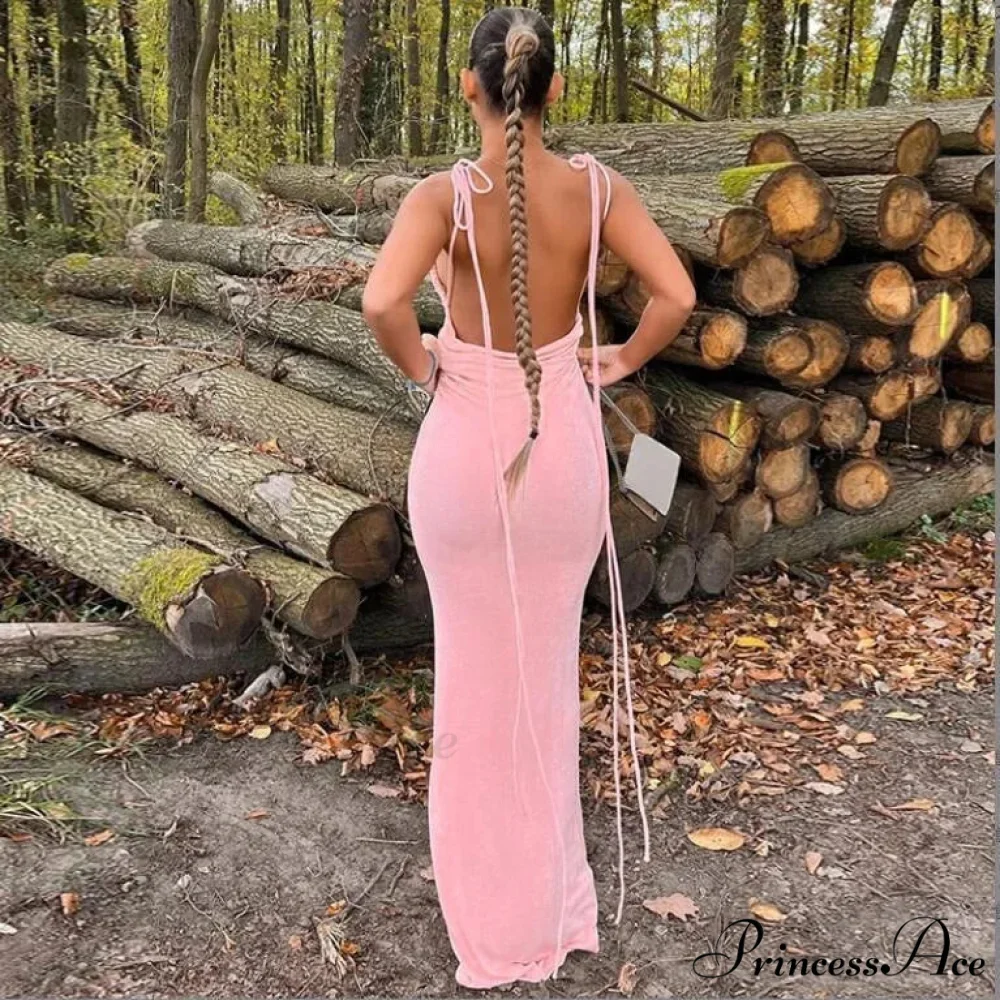 Spaghetti Strap Backless Bandage Maxi Dress - Image 13