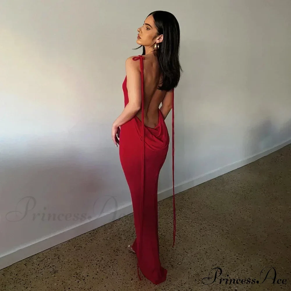 Spaghetti Strap Backless Bandage Maxi Dress - Image 15