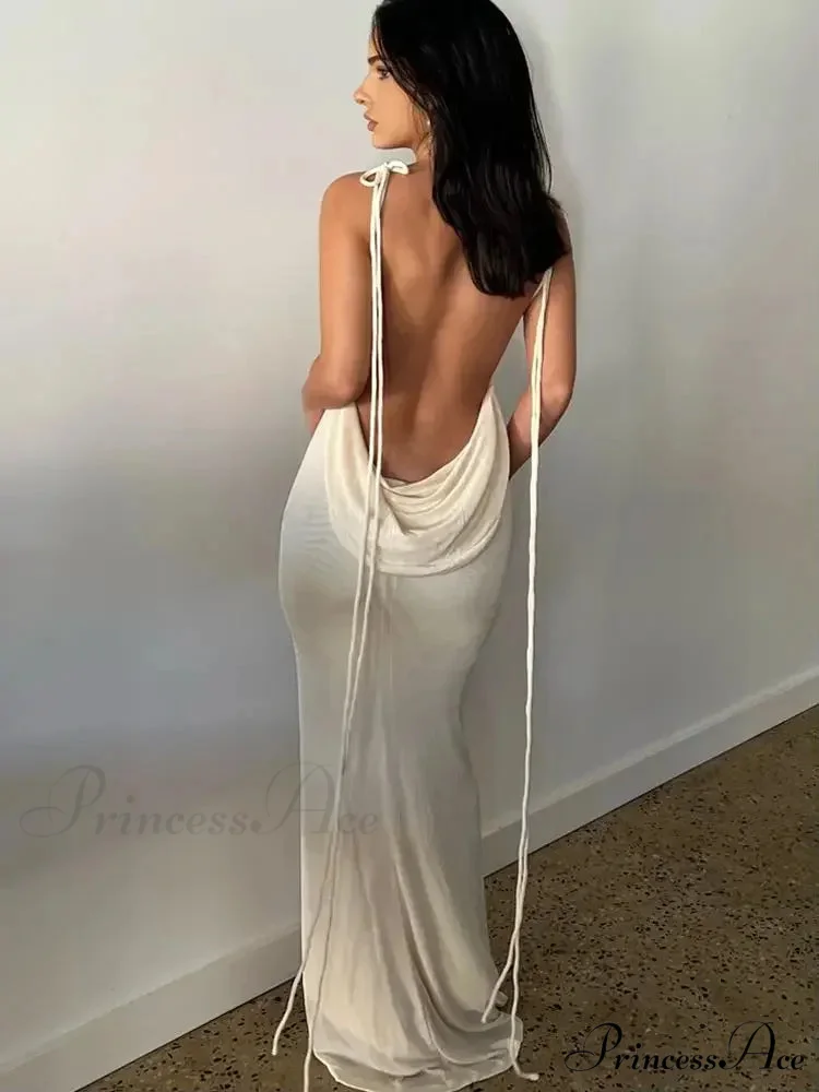 Spaghetti Strap Backless Bandage Maxi Dress - Image 2