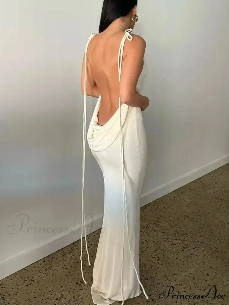 Spaghetti Strap Backless Bandage Maxi Dress - Image 3