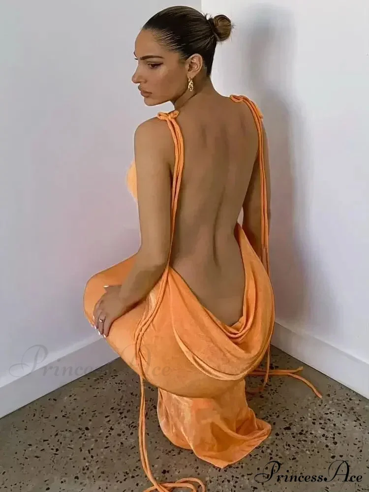 Spaghetti Strap Backless Bandage Maxi Dress - Image 4
