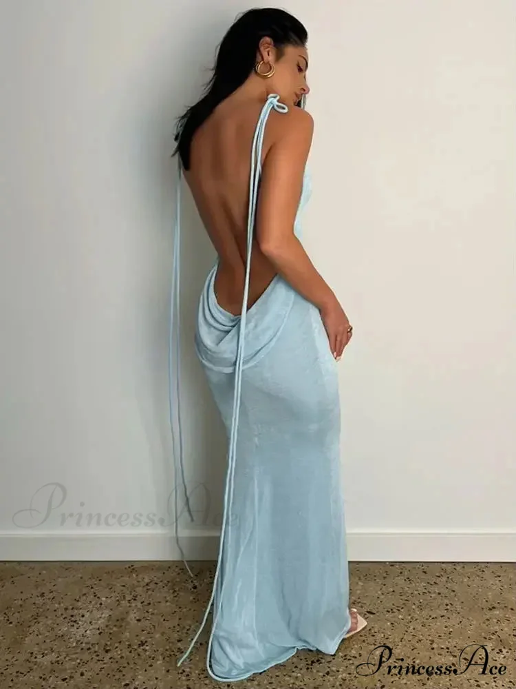 Spaghetti Strap Backless Bandage Maxi Dress - Image 5