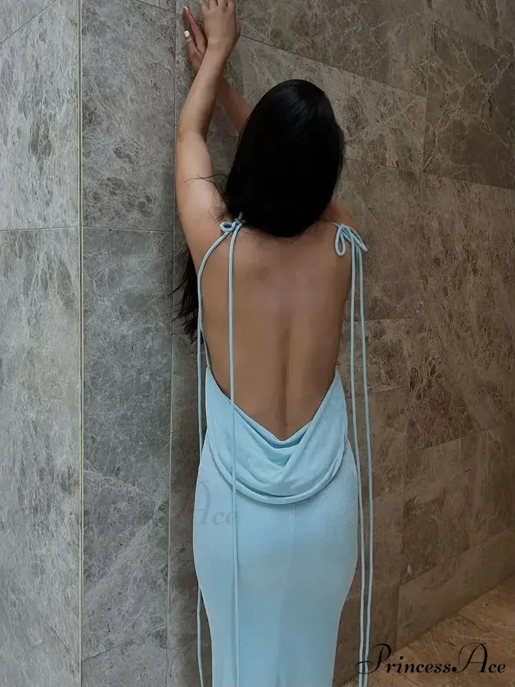 Spaghetti Strap Backless Bandage Maxi Dress - Image 6