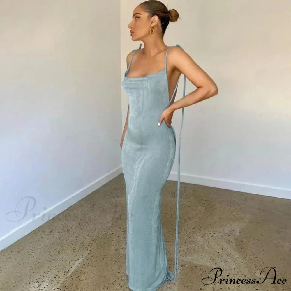 Spaghetti Strap Backless Bandage Maxi Dress - Image 9