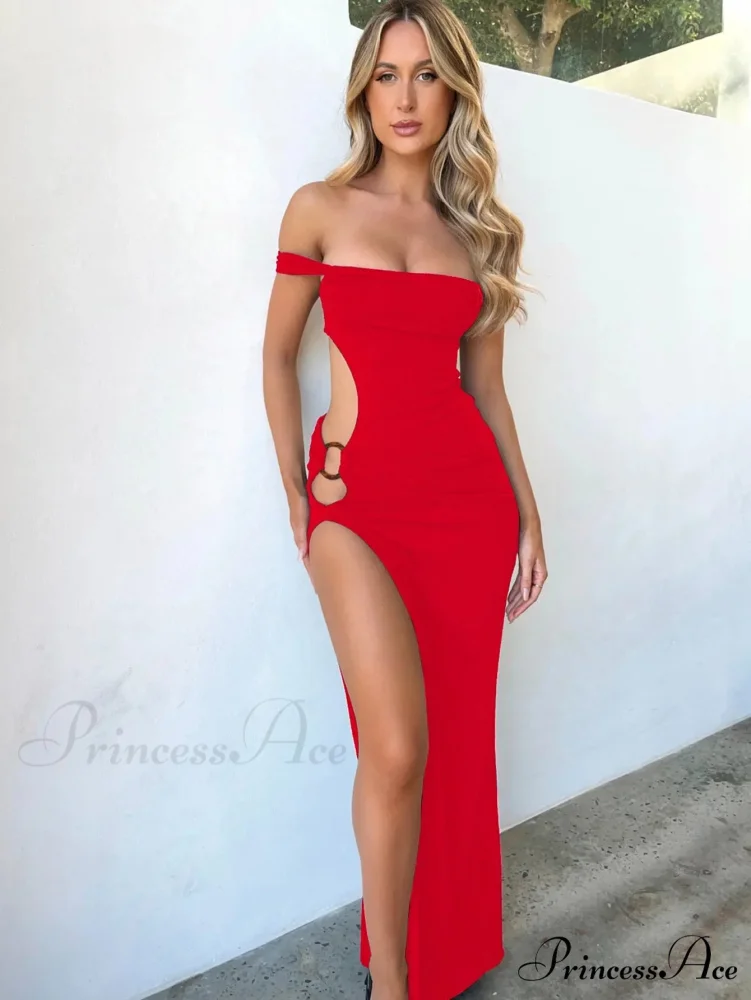 Off Shoulder Split Sleeveless Gown Vestido Sexy Maxi Dress - Image 6