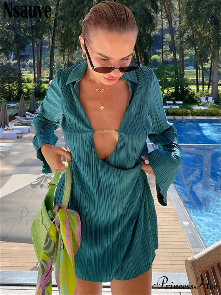 Cut Out Elegant Loose Pleated Mini Dress - Image 2