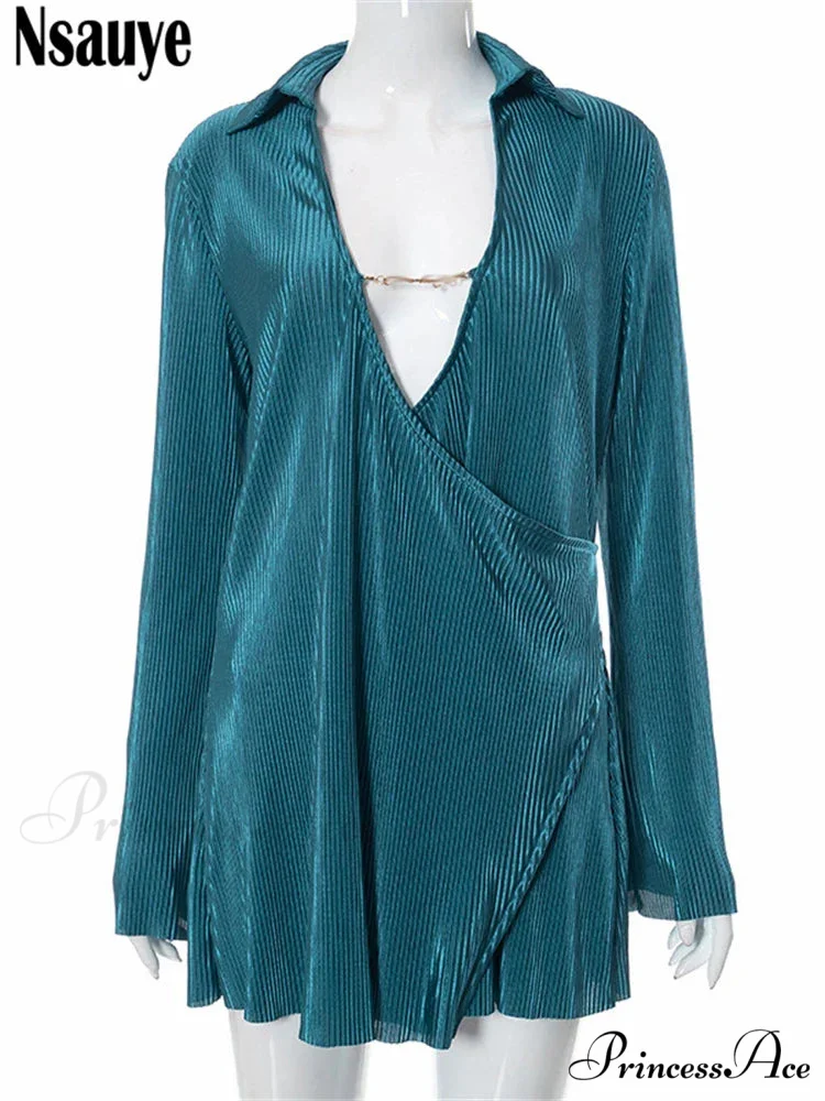 Cut Out Elegant Loose Pleated Mini Dress - Image 5