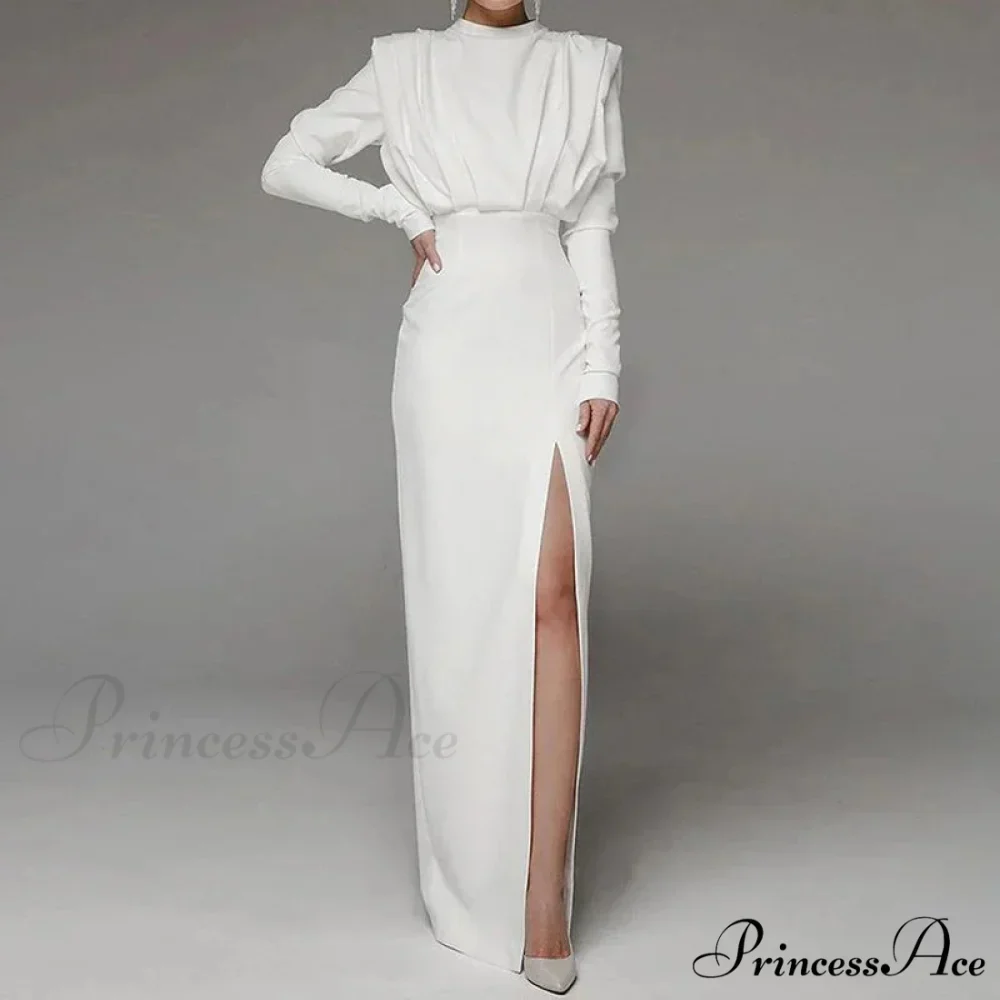 Fashion Pleated High Split Long Sleeve Maxi Dress - Image 2