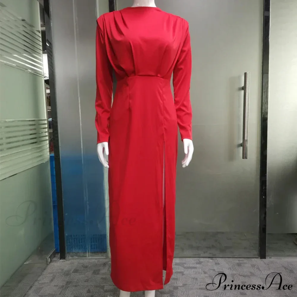 Fashion Pleated High Split Long Sleeve Maxi Dress - Image 4